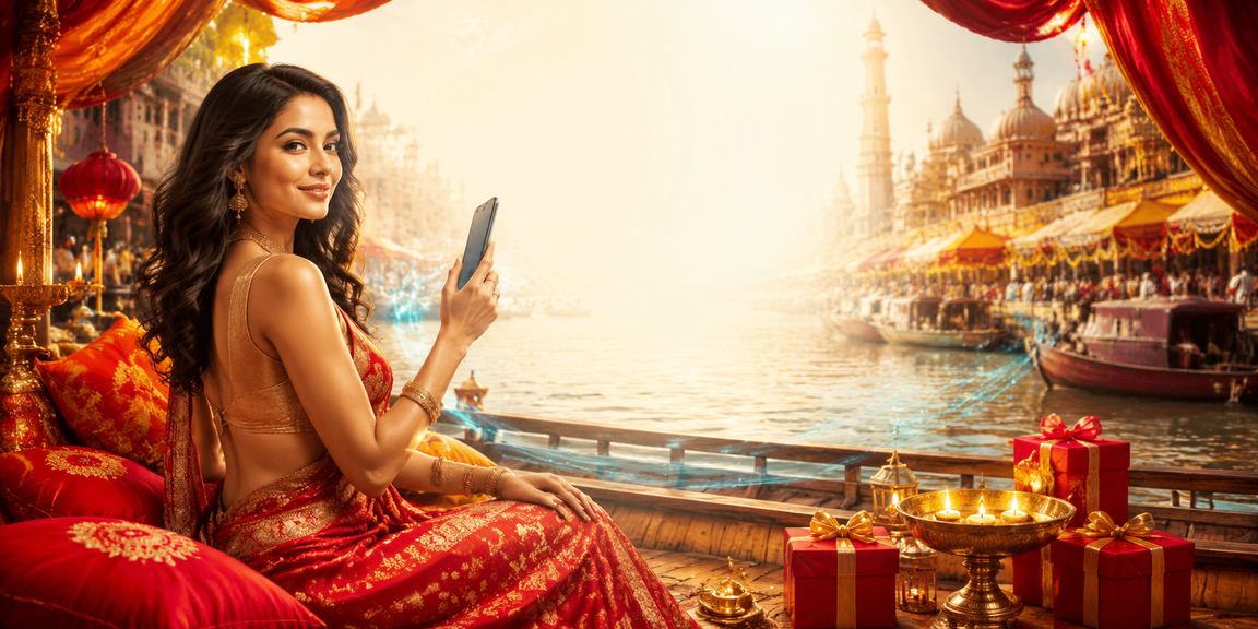 Indian mobile payment concept with red gold themes