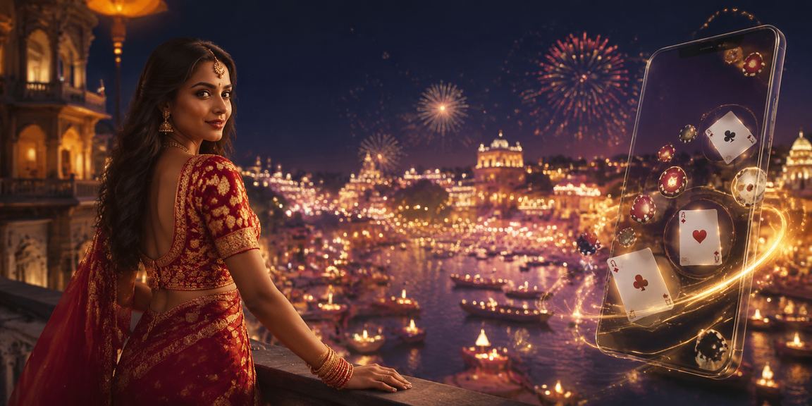 Indian poker game scene with traditional saree attire